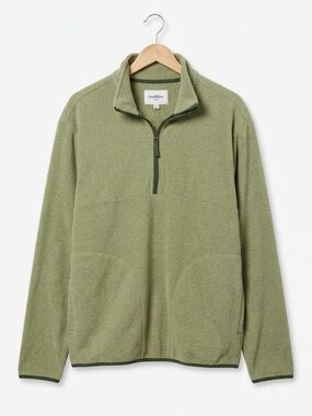 NWT Goodfellow & Co Men’s Green Fleece Quarter Zip Pullover Dark Trim Pockets